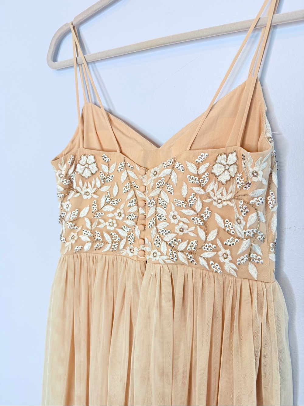 Anthropologie BHLDN Elowen nude chiffon gown with bead and sequins size 6 - Picture 10 of 12